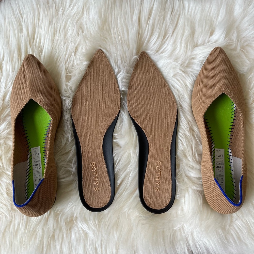 Rothy's Brown Pointed Flats with Blue Trim - Picture 3 of 11